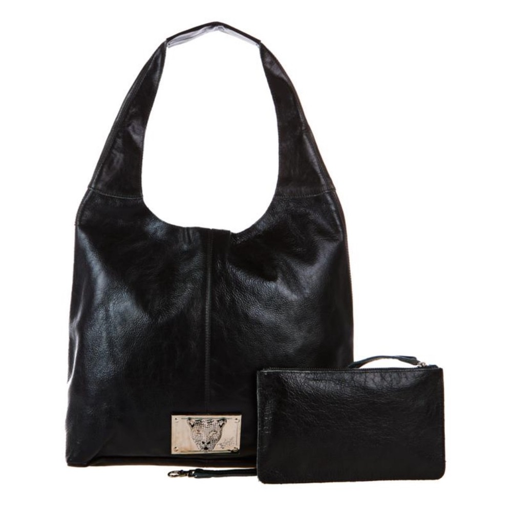 Sharif Legacy Pearlized Slouchy Leather Hobo with Wristlet black